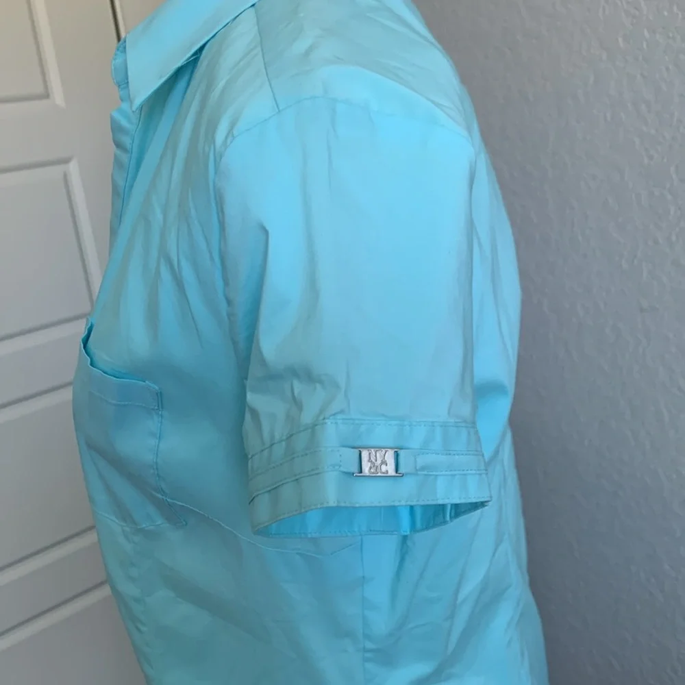 NWT New York & Company light blue button down shirt. - Picture 3 of 4